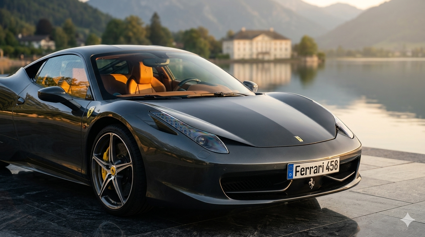 Ferrari 458 Italia – Bayerisches Seeufer, goldene Stunde